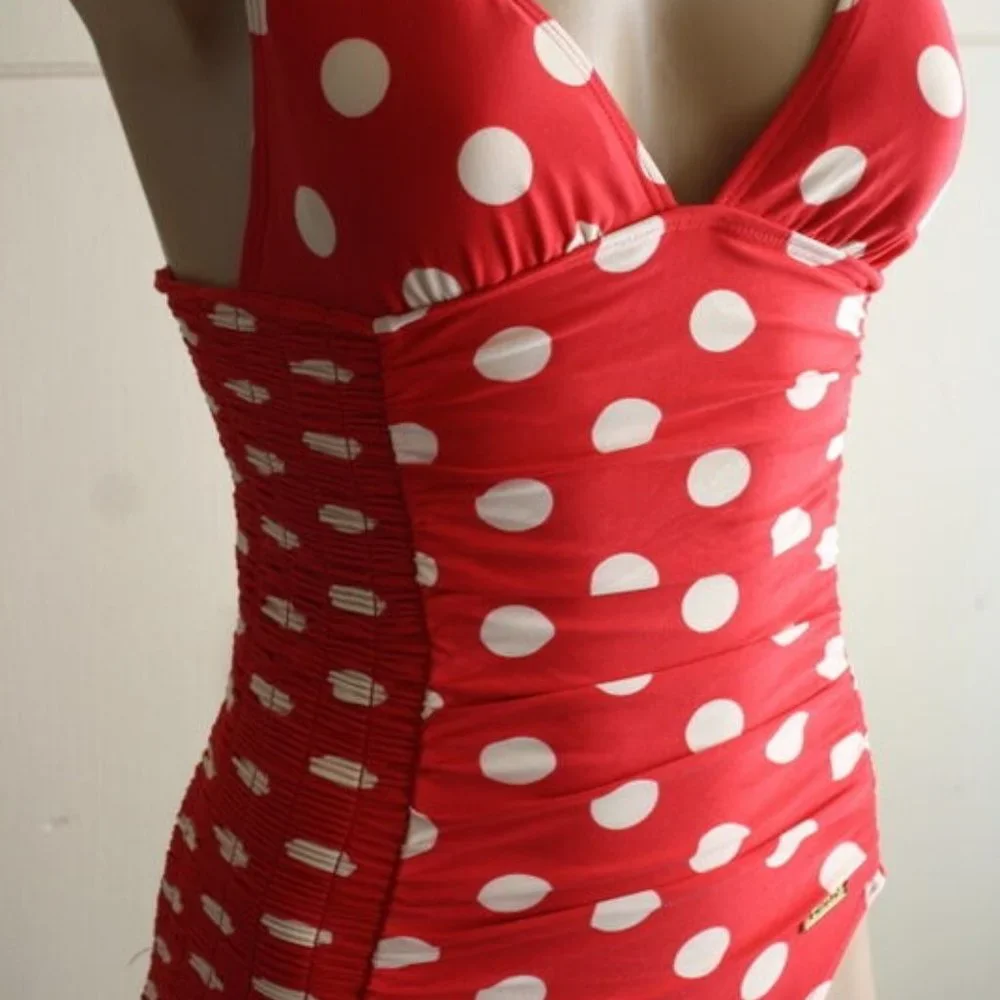 DKNY Swimwear One Piece 4 Red White Polka Dot - Picture 7 of 11